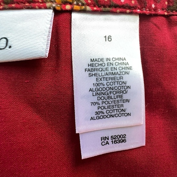 LIZ & CO | NWOT PAISLEY MIDI SKIRT PURE COTTON BOHO FLARED LINED RICH RED | 16 - Picture 7 of 8